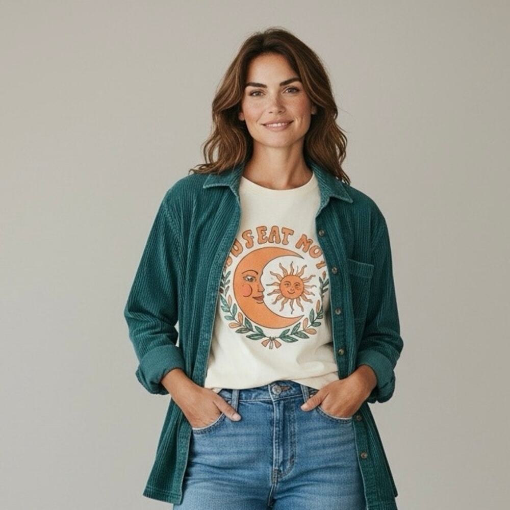 Vintage L.L.Bean Corduroy Wide Wale Women’s Sz XL Green Button Up Cotton Baggy